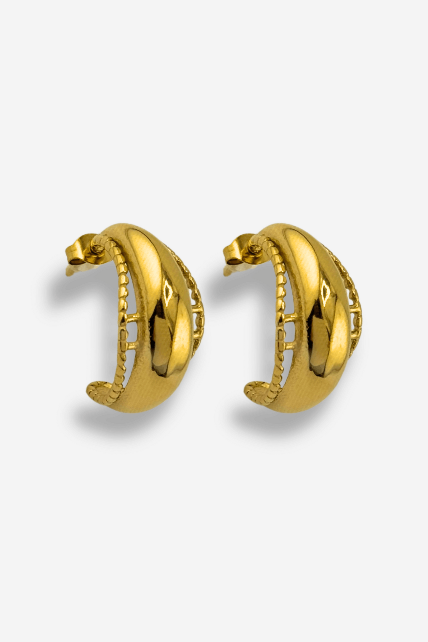 Boucles d'oreilles dorées type clou effet créoles SISTERS BAY en acier inoxydables PEACH