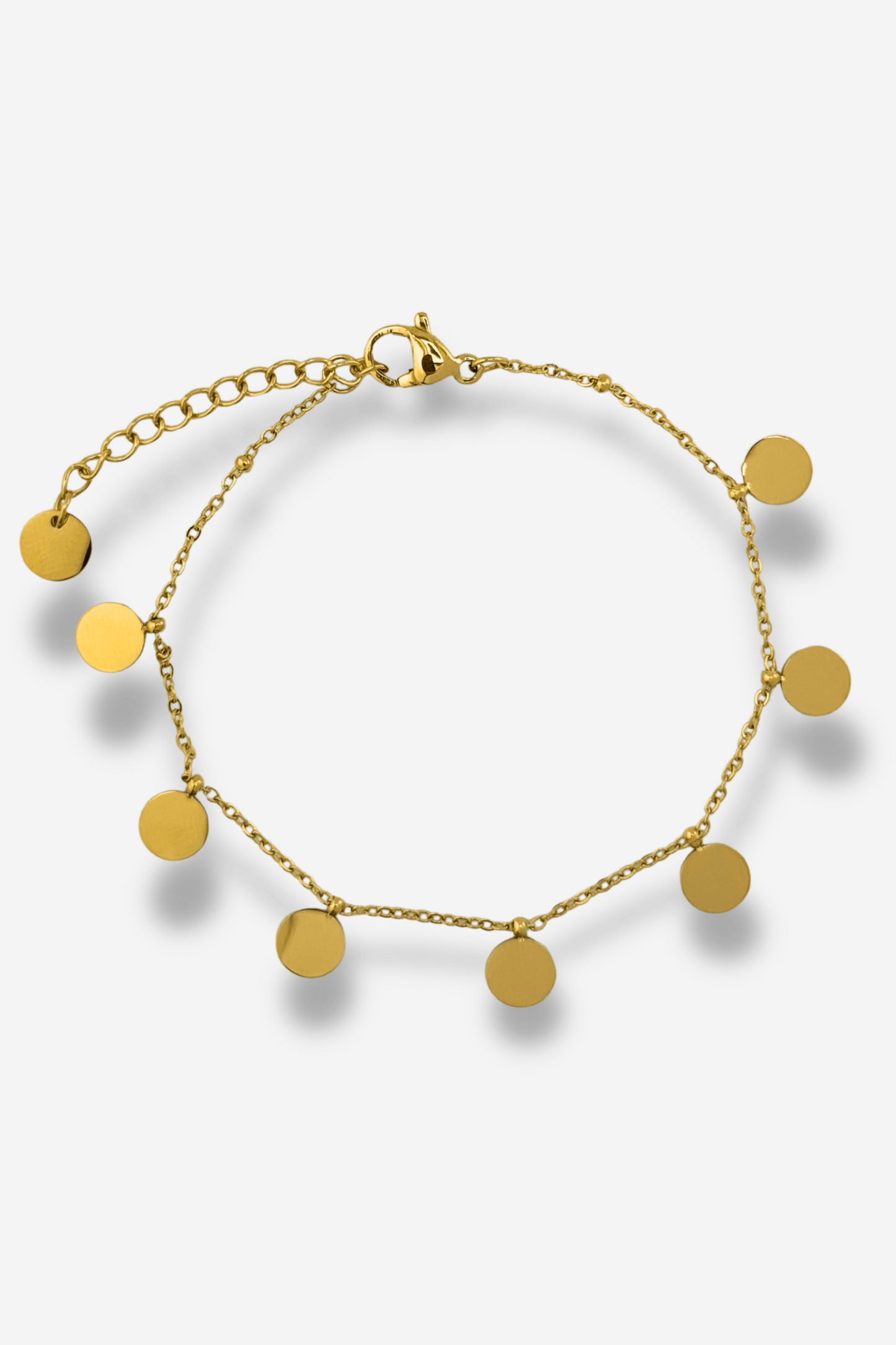 Bracelet doré acier inoxydable avec breloques rondes SISTERS BAY
Longueur ajustable grâce à la chaînette d'extension