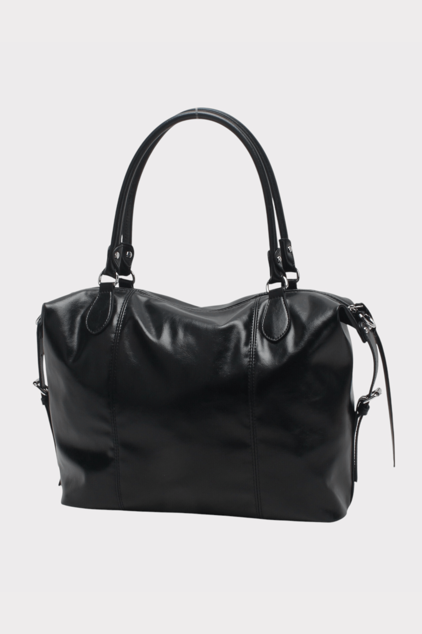 Vue produit du sac DOWTOWN noir. On distingue sa bandoulière réglable, ses poches extérieures et son design structuré en polyester.