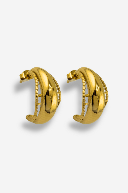 Boucles d'oreilles dorées type clou effet créoles SISTERS BAY en acier inoxydables PEACH