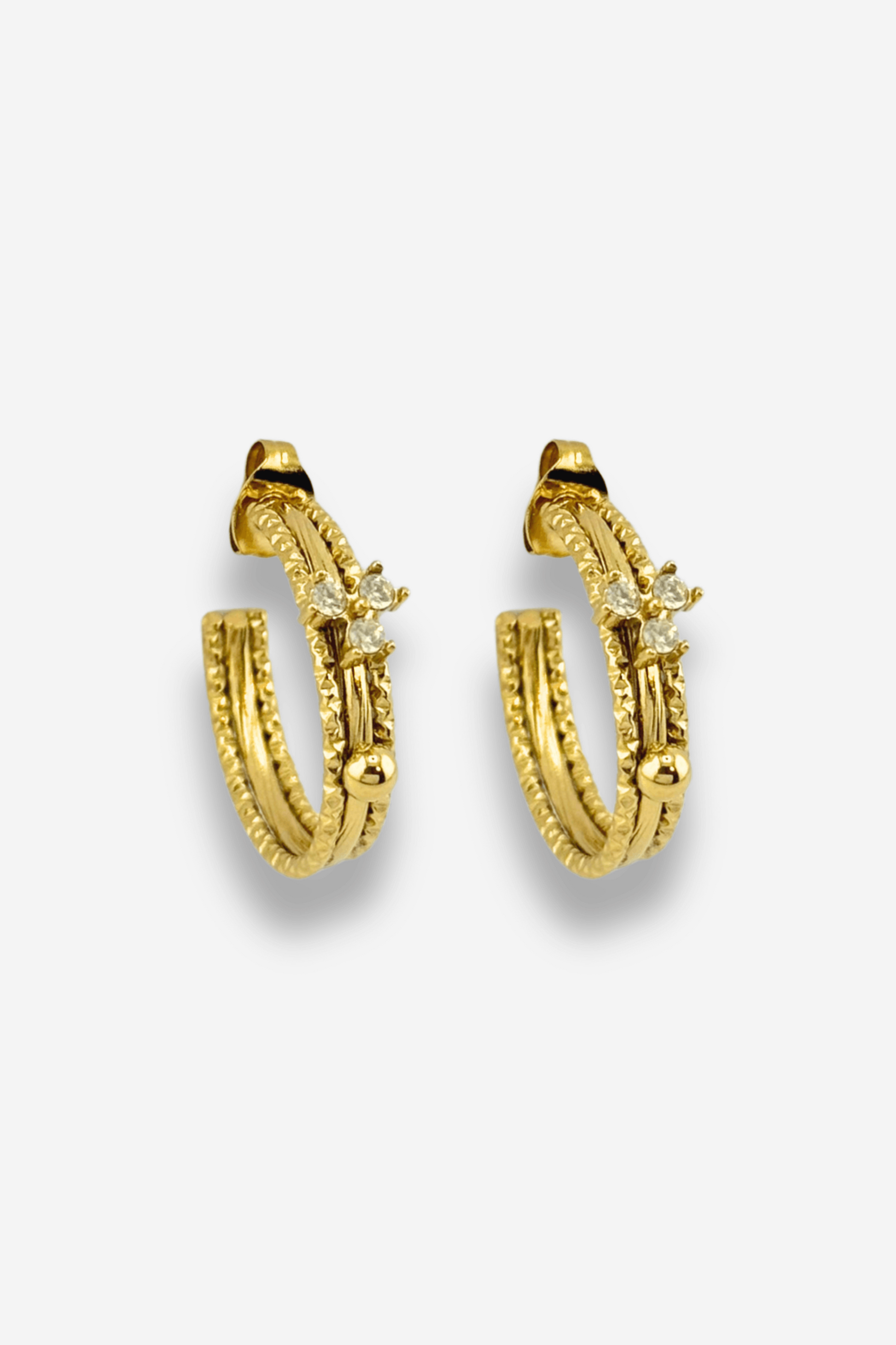 Boucles d'oreilles dorées type clou à strass effet créoles en acier inoxydables sunset sisters bay