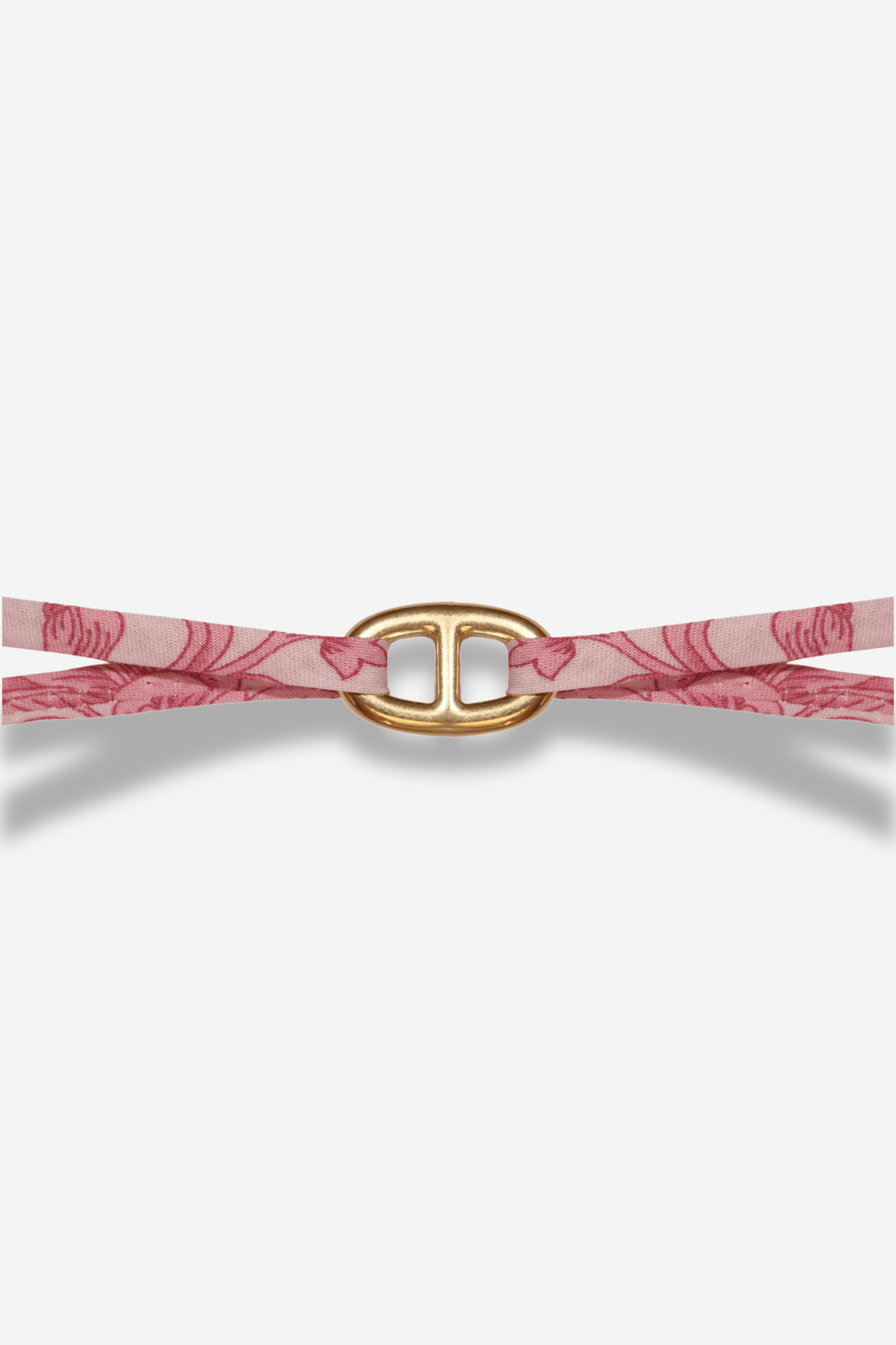Bracelet Liberty rose Sisters Bay avec maillon doré en acier inoxydable, fait main, réglable, idéal pour l’été et la rentrée.