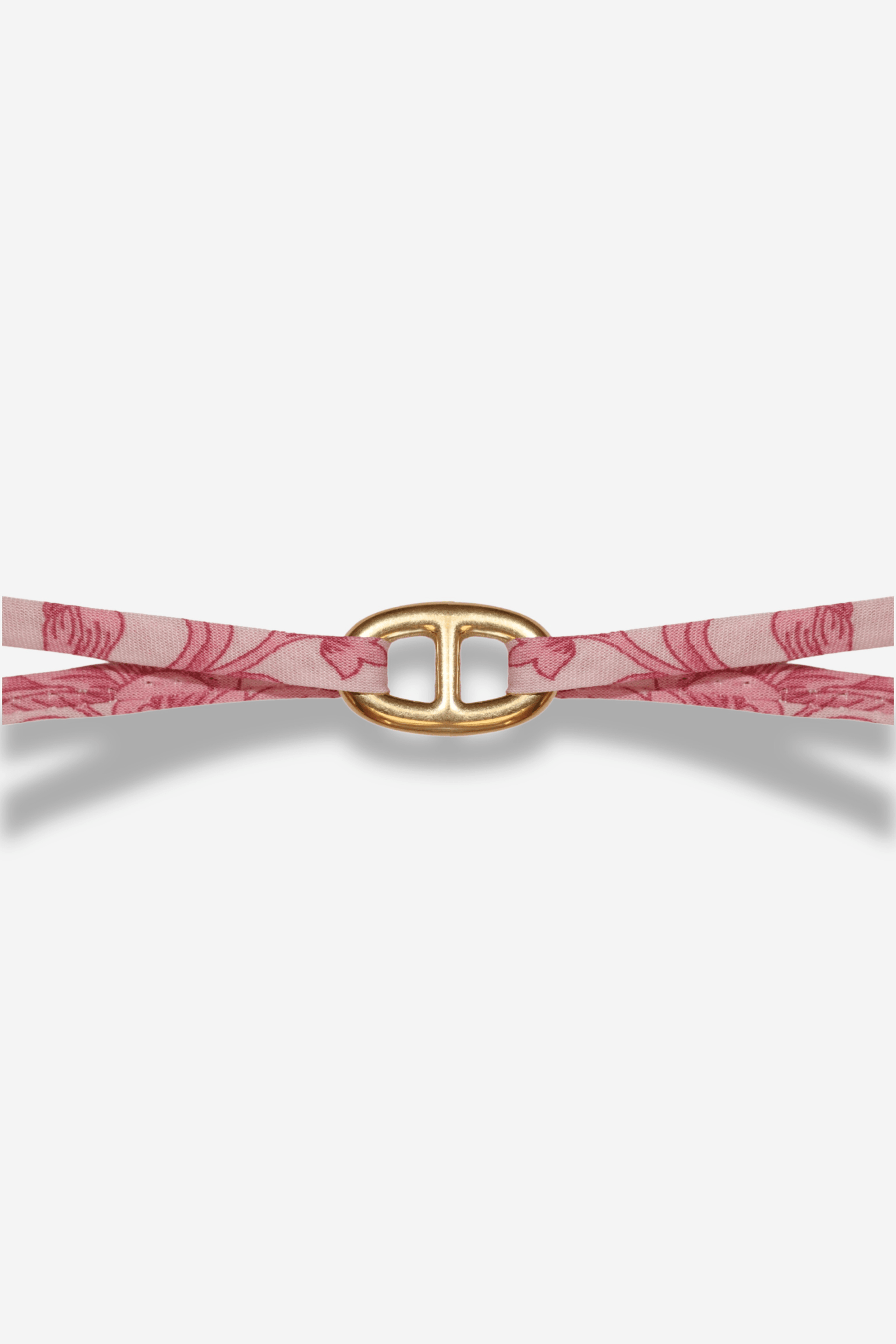 Bracelet Liberty rose Sisters Bay avec maillon doré en acier inoxydable, fait main, réglable, idéal pour l’été et la rentrée.