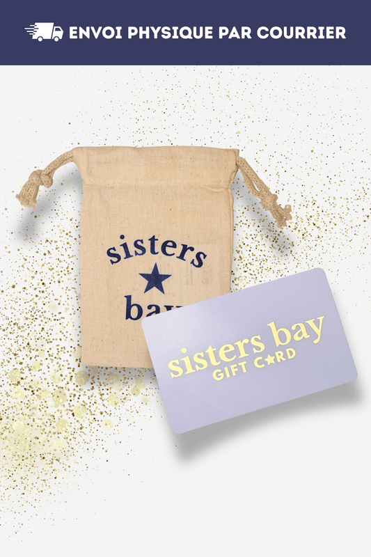 Carte cadeau physique Sisters Bay envoyée par courrier, parfaite pour offrir de la mode, des sacs et des accessoires tendance.