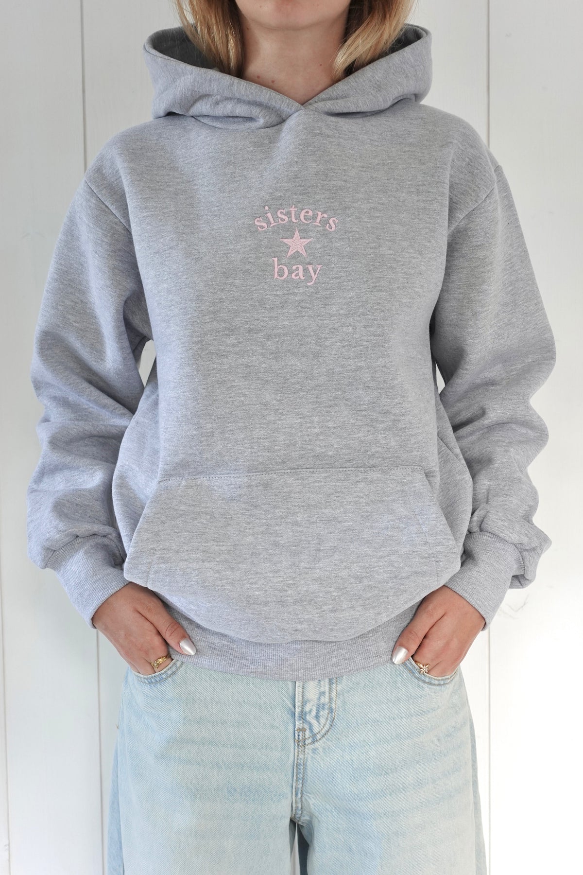 Sweat-shirt SISTER - Gris brodé baby pink