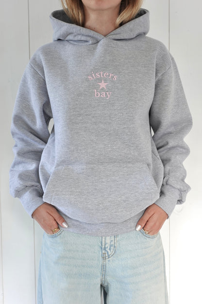 Sweat-shirt SISTER - Gris brodé baby pink