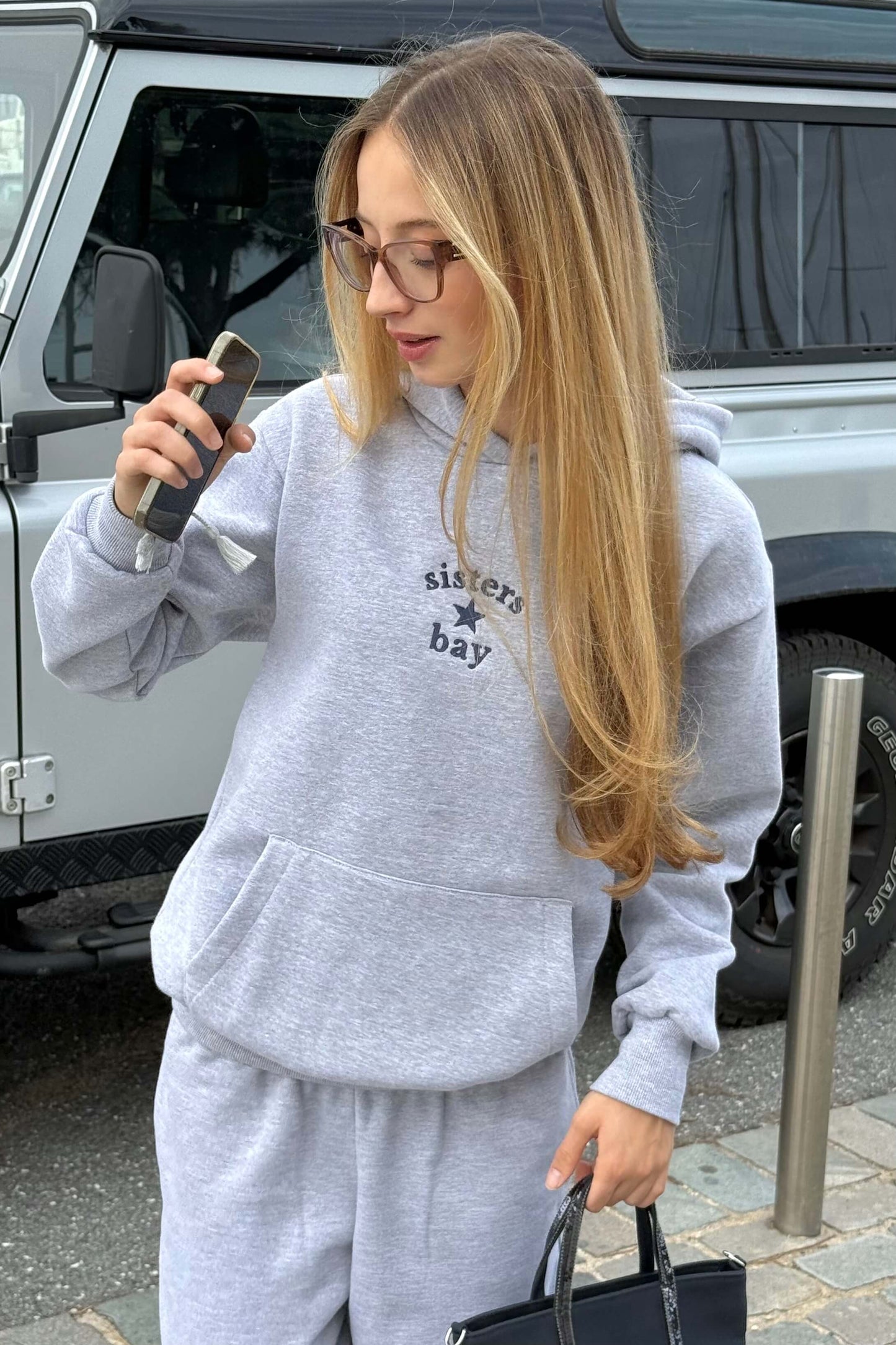 Sweat-shirt SISTER - Gris brodé navy