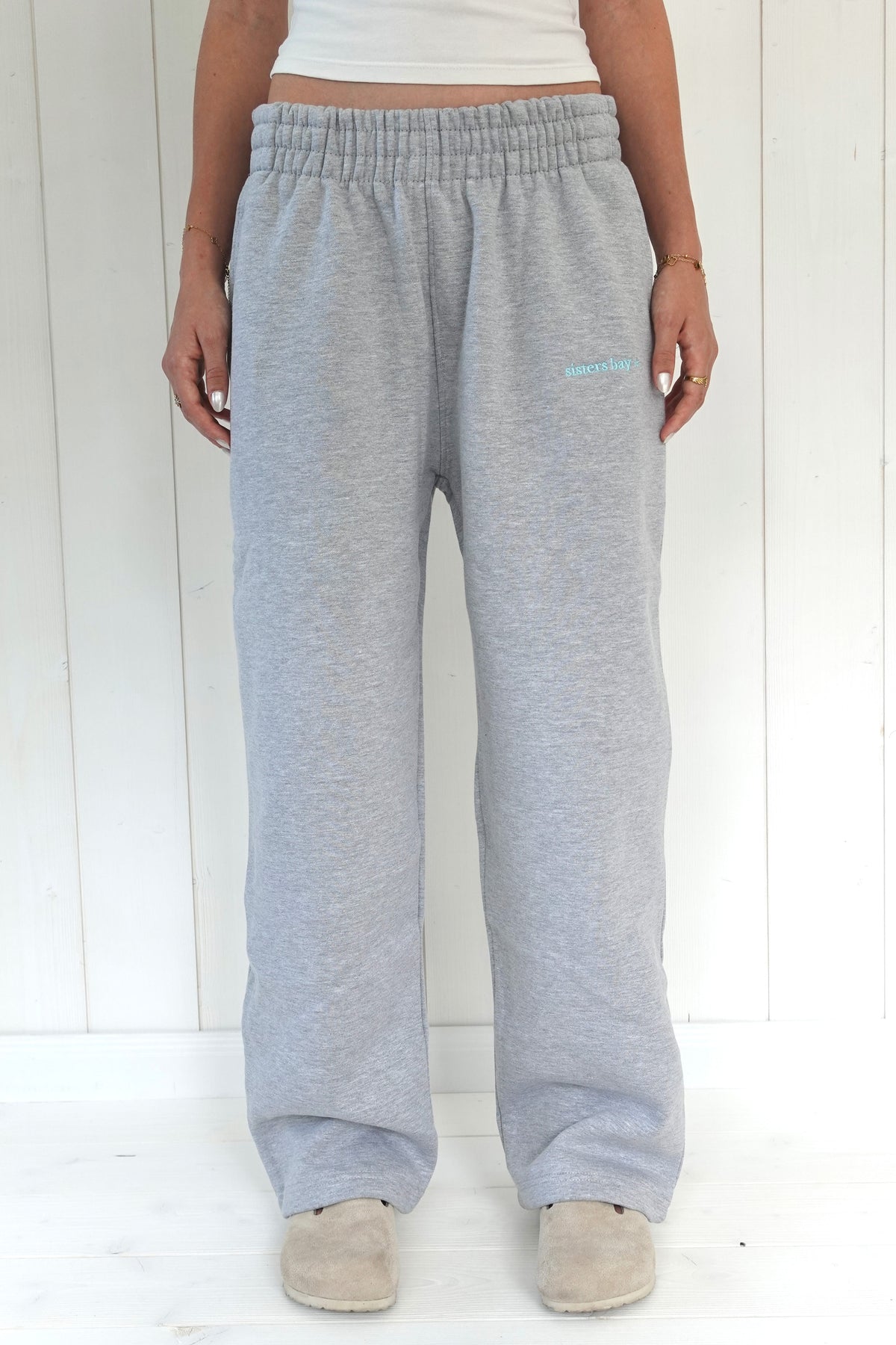 Jogging BAYCLUB turquoise gris chiné porté taille haute, ceinture réversible sisters bay