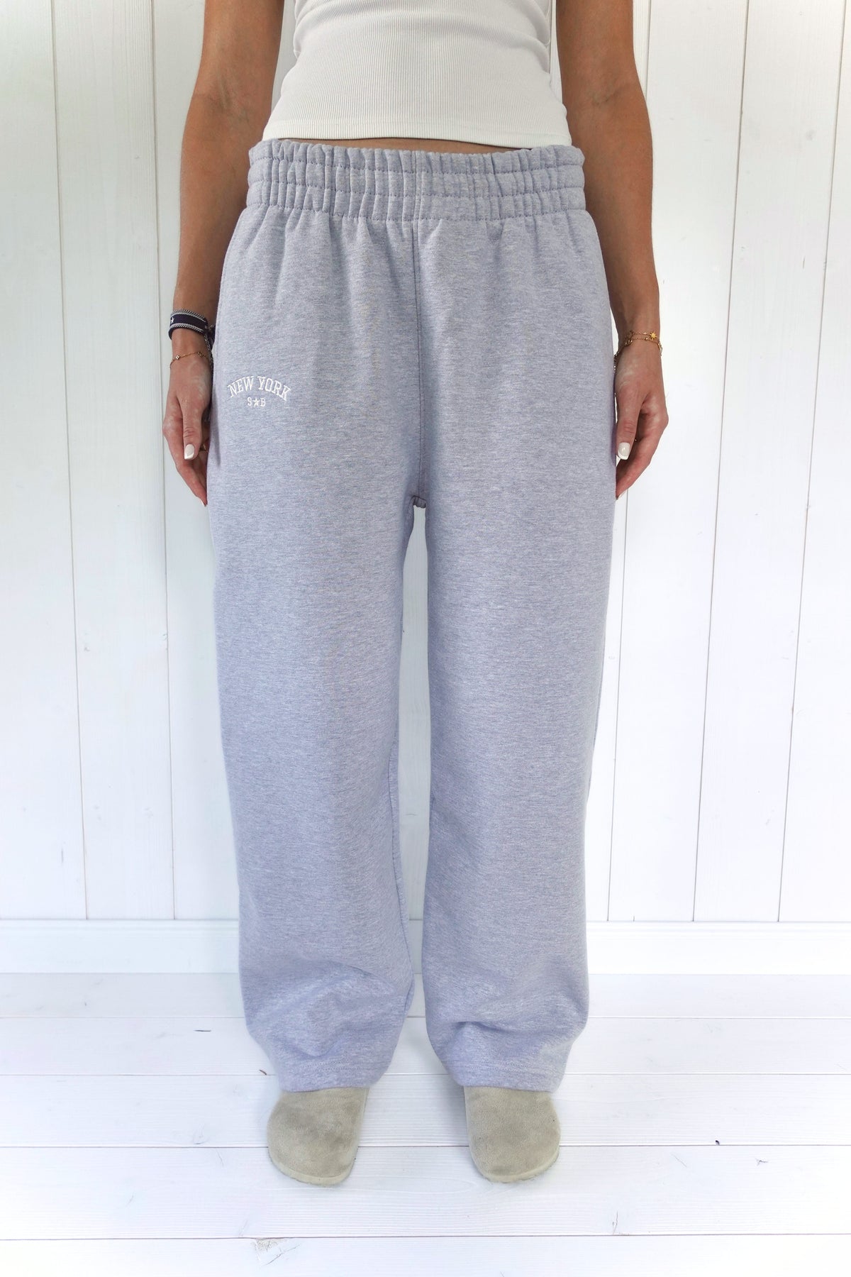 Jogging NEW YORK gris chiné porté taille haute, ceinture réversible sisters bay