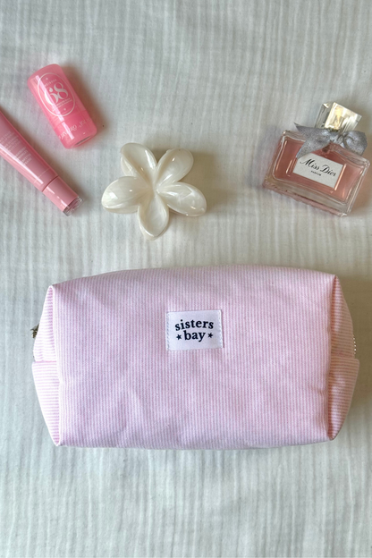 Makeup pouch Sisters Bay rose à rayures – Trousse stylée pour l’école, les cours et le maquillage