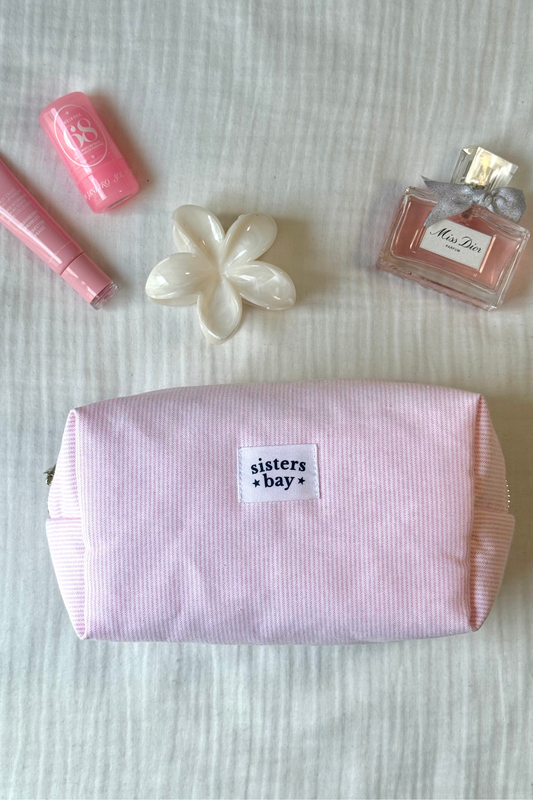 Makeup pouch Sisters Bay rose à rayures – Trousse stylée pour l’école, les cours et le maquillage