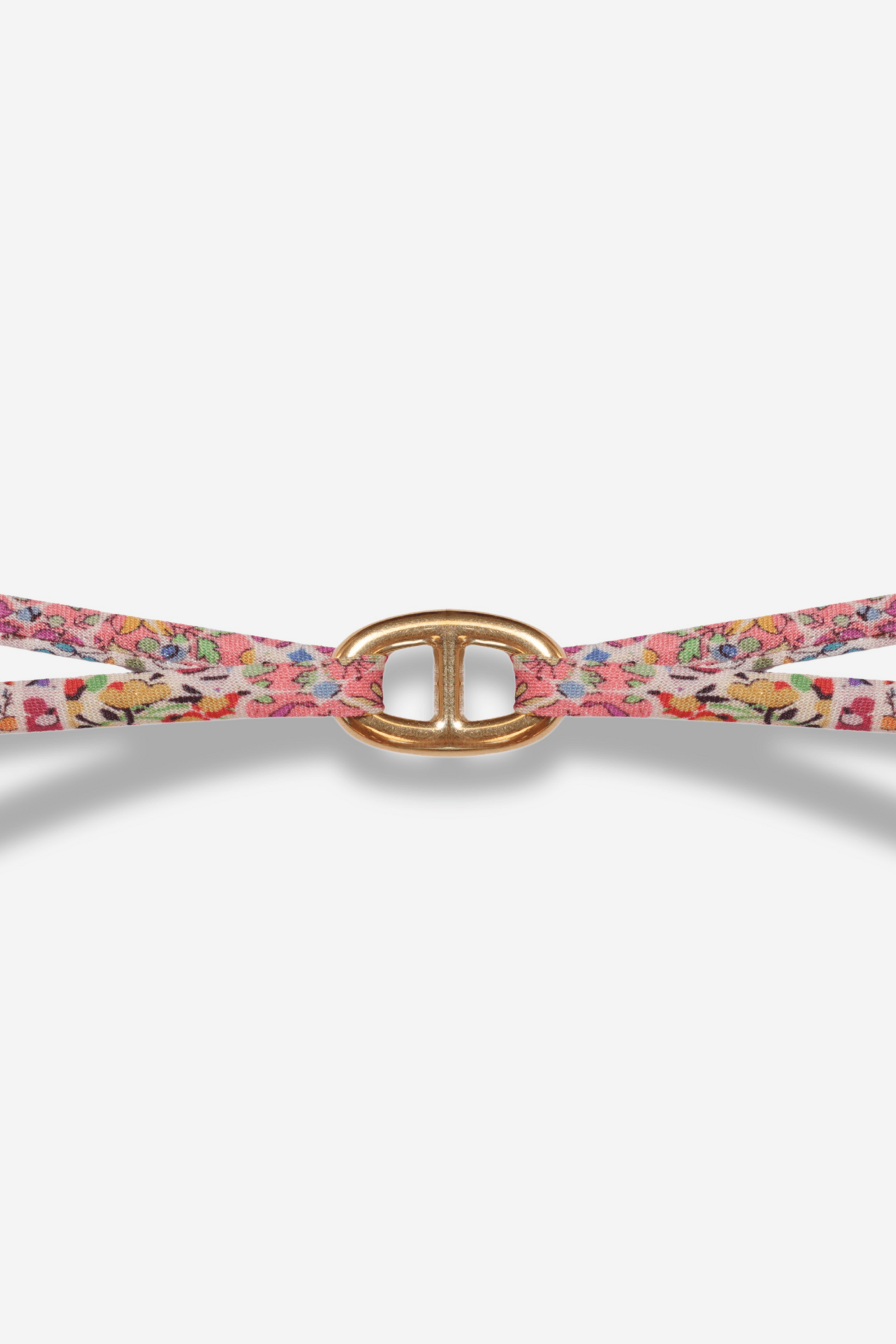 Handmade pastel floral Liberty bracelet, Navy Sisters Bay, with adjustable gold stainless steel link – perfect for summer and back to school.