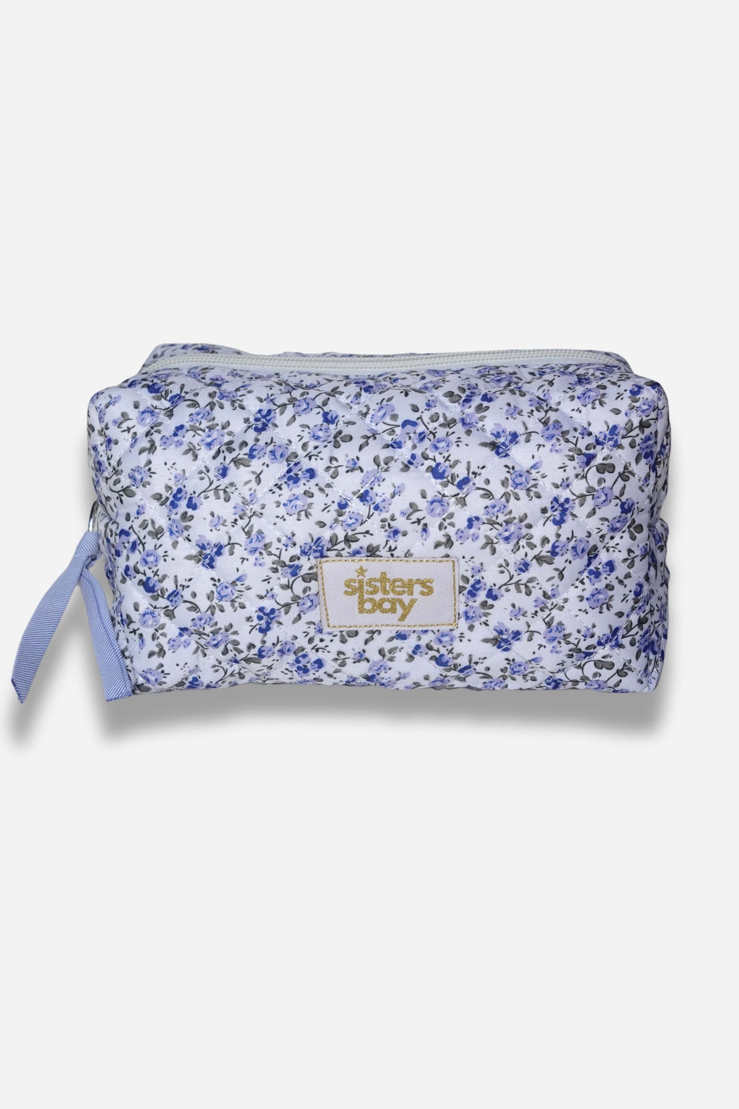 Trousse SISTERS BAY au motif fleuri bleu, compacte (10 x 10 x 18 cm), idéale pour ranger stylos, maquillage ou accessoires de voyage.