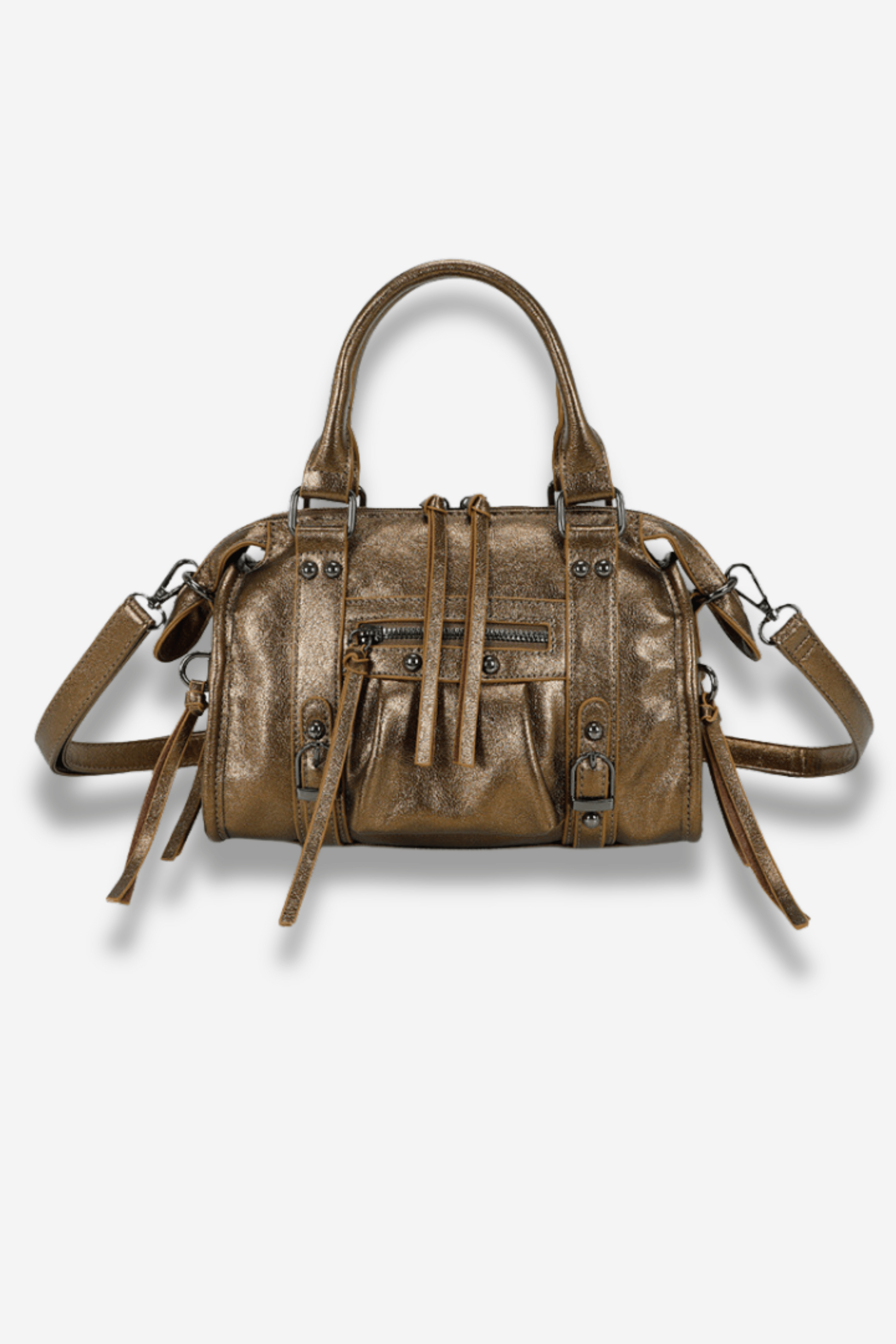 Sac bandoulière en simili cuir bronze avec poches intérieures, bandoulière réglable et format compact – 25x10x18 cm