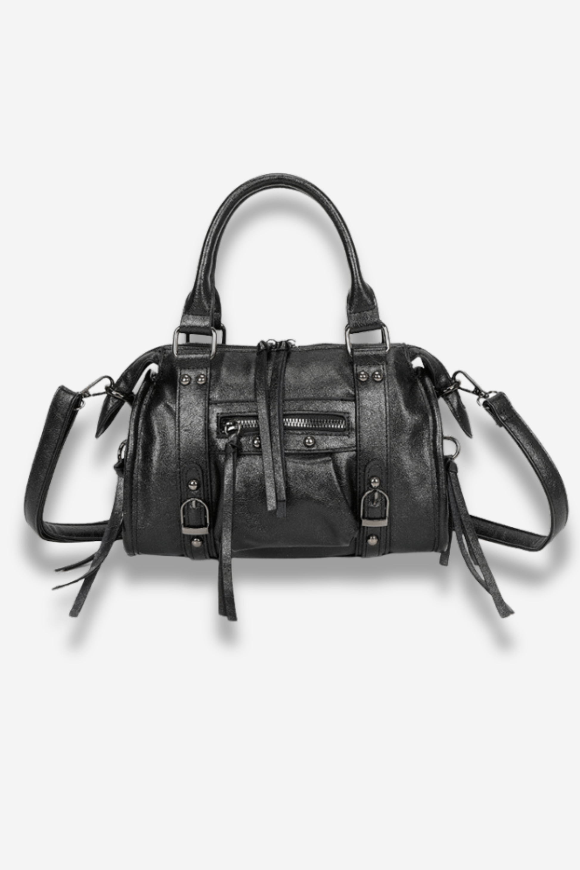 Sac bandoulière noir en simili cuir avec poches intérieures, bandoulière réglable et format compact – 25x10x18 cm