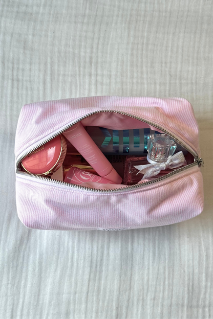 Trousse maquillage rayée rose Sisters Bay – Pochette pratique pour cours, école et makeup