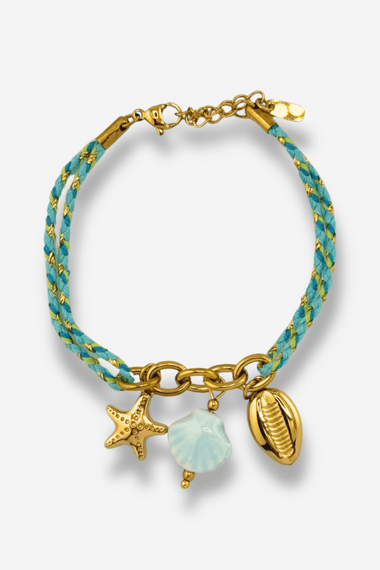 bracelet havana sisters bay à breloques bleu turquoise acier inoxydable