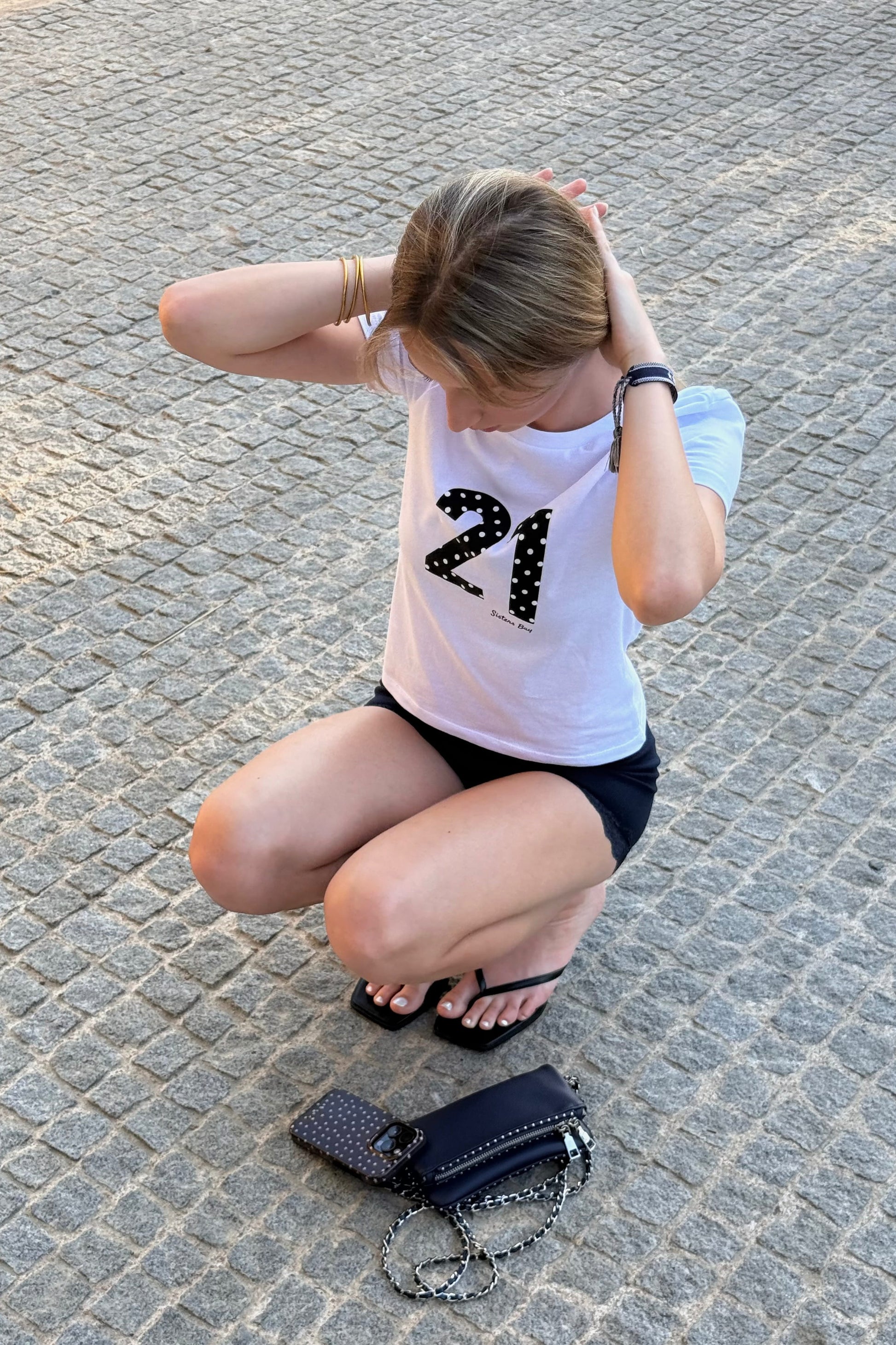 t-shirt twenty one sisters bay blanc motif 21 À pois tendance coupe baby tee